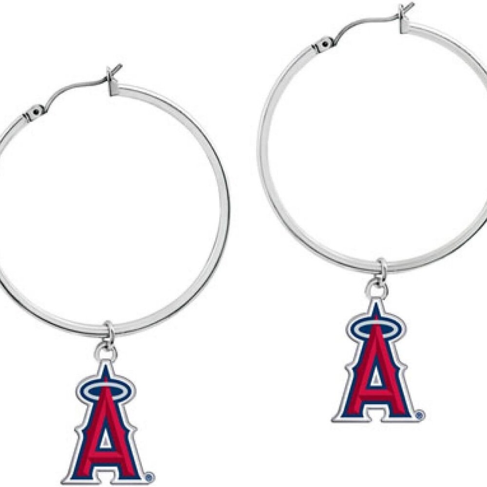 MLB Los Angeles Angels Silver Hoop Earrings With Team Logo Charms